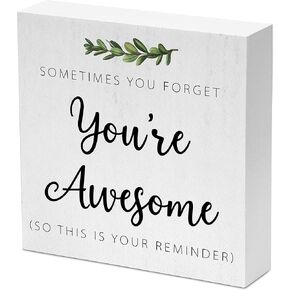 Boho Rainbow Theme Inspirational Desk Decor Wooden Box Sign - Motivational Table Sign For Kids Room Nursery Playroom Classroom-Sometime You Forget You're Awesome So This Is Your Reminder(TongMu-04)