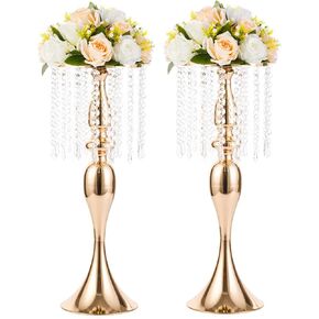 2 Pcs 21.3 inches Tall Crystal Flower Stand Wedding Road Lead Tall Flower Holders Centerpiece Crystal Flower Chandelier Metal Flower Vase for Reception Tables Wedding Supplies