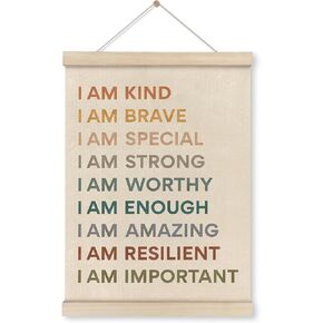 HRQKO Boho Inspirational I am Kind Poster Hanger Frame, Kids Room Decor, Boho Nursery Wall Art with Wooden Frames, Positive Affirmations Wall Hanging Decor for Kids Room Classroom Nursery, 12x16 Inch