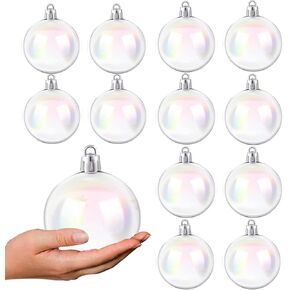 12 Pcs Christmas Iridescent Plastic Ornaments 2.36 Inch Iridescent Ornaments Christmas Tree Decorations Clear Balls Ornaments for Halloween,Christmas,Birthday,Wedding,Party,Xmas Decorm,Crafts(60mm)