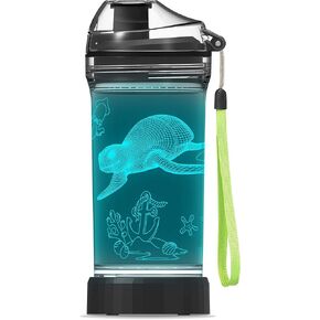 Sea Turtle Gifts, Light Up Kids Water Bottle with Ocean Animal Turtle Pattern- 14 OZ 400 ml Tritan BPA Free Eco-Friendly - Cool Drinking Cups Gift for School Kids Boy Girl Child Ocean World Lovers