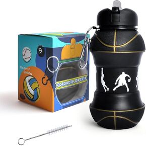 Louis Donné Collapsible Water Bottles 18oz / 550ml BPA-Free Silicone Foldable Water Jug Leakproof Reusable Mug with Unicorn Pendant & Carabiner & Brush for Gym Camping Hiking Travel Sports and Kids