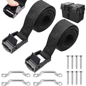 2 PCS 1" x 4ft/48 Battery Tie Down Strap kit,Battery Hold Down Strap with Stainless Steel Cam Buckle,4 Stainless Steel Eye Strap Mounts, 8 SS Screws for Boats, Luggage Belt, Cars O-093