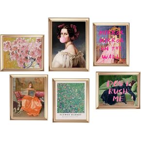 Eclectic Wall Decor Set Of 6, Vintage Eclectic Wall Art Prints, Trendy Colorful Wall Art, Retro Maximalist Decor Aesthetic, Wall Collage Kit Pictures for Living Room, Colorful Dorm Gallery Home Decor