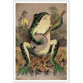 NVYGSDU Vintage Frog Wall art, Retro Frog Playing Banjo Canvas Print Poster, Frog Funny Gift for Musician, Room Dorm 12x16inch Unframed
