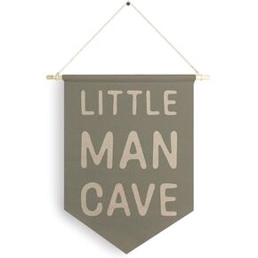 Little Man Cave Hanging Wall Canvas Banner, Kids Playroom Hanging Pennant Flag Prints, Nursery Boy Wall Decor, Baby Boy Wall Art poster&prints