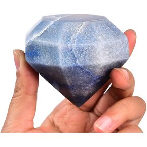 AMOYSTONE Green Fluorite Diamond Shaped Caved Gemstone Healing Crystal Quartz Figurines with Display Stand Home Office Desk Decorative Gifts for Women Men 0.6-0.8 LBS