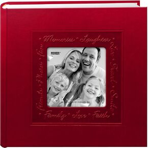 Pioneer Embossed Script Frame Leatherette Cover Photo Album, Red