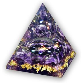 Black Tourmaline & Amethyst Orgone Pyramid - Healing Crystal Gemstone Orgonite for Positivity - Inner Peace - Motivation - Meditation & Yoga - Reiki Charged - Namaskarma