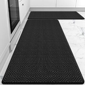 Mattitude Kitchen Mat 2PCS Kitchen Rugs Cushioned Anti-Fatigue Rug Waterproof Standing Desk Mat Kitchen Mats for Floor Kitchen Rug Set for Kitchen, Sink, Office 17.3"×30"+17.3"×47" Black