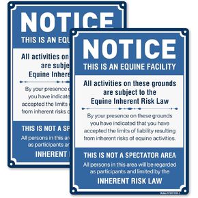 Clotide 2 Pack Equine Liability Sign, 10" x 14" Rust Free Aluminum Metal Statute Horse Barn Stable Farm Sign, UV Protected and Weatherproof, Durable Ink, Easy to Install, Indoor/Outdoors Use