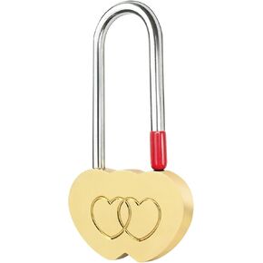 2 PCS Brass Double Heart Lock 3.5" 50mm Metal Love Padlock for Lovelock Bridge,Wedding & Anniversary(Keyless)