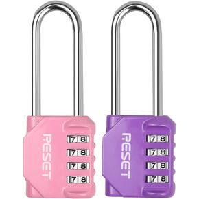 RESET-060 1 Pack 2.5" Combination Padlock - 4-Digit, Long Shackle, Pink - Ideal for Gym, School, Fence, Toolbox