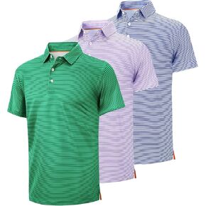 ZITY Men's Golf Polo Shirts Striped Moisture Wicking Performance Mens Polo Shirts Short Sleeve Golf Polo Shirts for Men