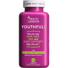 Youthful Collagen 6,000 mg | Collagen Peptides Types 1 and 3 with Hyaluronic Acid and Vitamin C | Anti-Aging Collagen for Healthy Joints & Skin | 120 Collagen Tablets