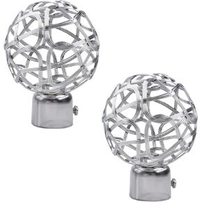 Curtain Finials, 2Pcs Silver Drapery Rail Pole Head Cap Decorative Hollow Window Curtain Rail End Metal Curtain Rod Pole Finials Ends, Inner Diameter 25mm/0.98" (Silver)