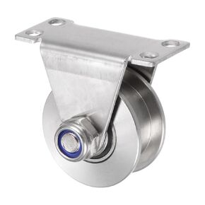 uxcell 2pcs H Groove Track Wheel, 1.89" 201 Stainless Steel Sliding Gate Double Bearing Rollers with Bracket for Inverted Track, Industrial Machines