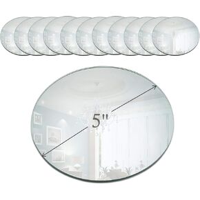 5 Inch Round Mirror Candle Plate with Beveled Edge Set of 12 - Small Round Mirrors for Centerpieces, Wall Décor, Crafts