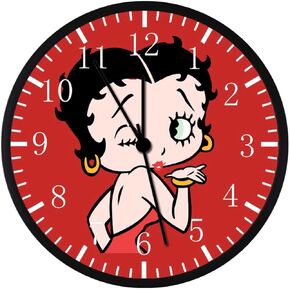 Large Black Frame Betty Wall Clock 12 Inches Non-Ticking Silent Battery Operated Wall Decor for Home/Office/School/Kitchen/Bedroom/Living Room G186