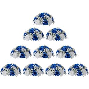 BLOSMON Fake Flowers Ball Wedding Centerpieces 10 Pcs White Rose Babys Breath Artificial Flowers Center Pieces Decoration for Table Silk Kissing Floral Bouquet Arrangements for Home Party DIY Decor