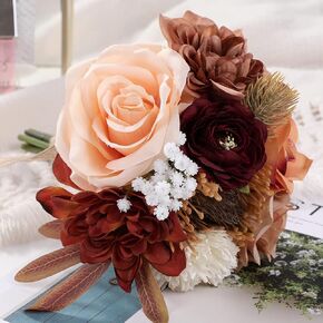 Wedding Bouquets for Bride Bridesmaid Bouquet Faux Pink Cream White Rose Artificial Silk Flowers for Wedding Party Church DIY Arrangement Valentine's Day Home Decoration, Gifts