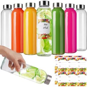 16oz Glass Water Bottles with Lids 8Pack, 16 oz Glass Bottles for Juicing- Empty Juicing Bottles Reusable Glass(16fl.oz/500ml, Set of 8)