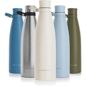 زجاجة مياه معزولة من الفولاذ المقاوم للصدأ من LARS NYSØM سعة 25 أونصة 34 أونصة | قارورة حرارية معزولة خالية من مادة BPA للمشروبات الساخنة والباردة | زجاجة شرب مانعة للتسرب (كريمة الزبدة، 34 أونصة) in Kuwait