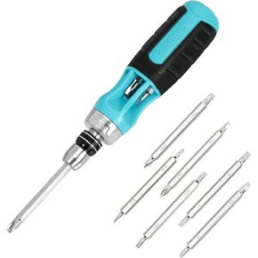DURATECH Ratcheting Screwdriver, 12-in-1 Multi-bit Screw Drivers, Premium S2 Steel, Innovated Bits Quick-Load Mechanism, with Phillips, Slotted, Torx, Square Bits Stored in Handle