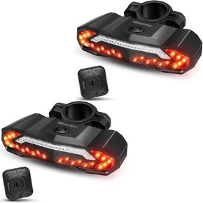 WSDCAM Bike Tail Light with Turn Signals and Brake Light Bike Horn Alarm with Remote, Built in Speaker/Light Sensor/Vibration Sensor, Smart Auto ON/Off Rechargeable Waterproof Rear Bike Light 2 PACK