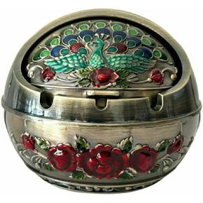 Vintage design Cigarette Ashtray for Indoor and Outdoor use. Windproof and Fallproof Bronze metal with unique sliding lid. Portable decorative smoking ash tray for home office.