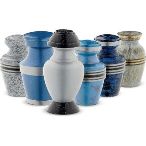 Fedmax Small Urns for Human Ashes Adult Male or Female - Mini Urns - Cremation Keepsakes with Velvet Box - Memorial Urn and Ash Storage (Blue & White, 13 Count)