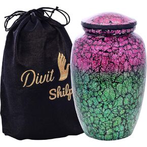 Cremation Urn for Human Ashes with Satin Bag, for Adults up to 200 lbs | Large Handcrafted Funeral Urns by Divit Shilp (Golden Mosaic, Adult)