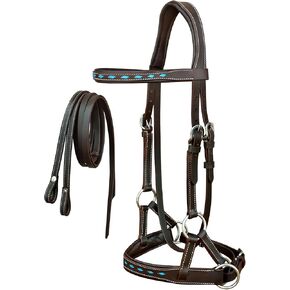 Leather BuckStitch Bitless Sidepull Bridle Reins 7715