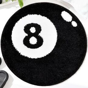 8 Ball Rug, 24" Black and White Round Rug Non Slip Cool Aesthetic Rugs, Fun Hypebeast Rug for Bedroom Bathroom Living Room, Washable Y2K Rug for Y2K Room Decor