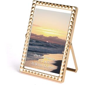 Rempry 4x6 Gold Picture Frame for Picture 3.5x5, 4 x 6 with Floating Effect, up to 5 x 7 Full Display, Gold Metal Photo Frame for Vertical Tabletop, Tempered Glass Frame for Gift