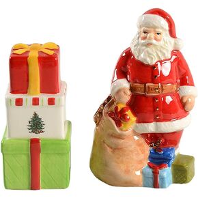 Spode Christmas Tree Collection Gold Figural Tree & Gift Salt and Pepper Shaker, Green, Measures 3.5-Inches, Holiday Kitchen and Table Shaker Set, Festive Home Décor