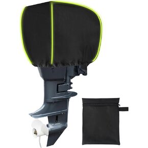 600D Heavy Duty Waterproof Outboard Motor Cover,Fade and Crack Resistant Boat Motor Cover - Fit for Motor 25-50HP,Boat Engine Hood Covers with Reflective Strips (Black)