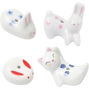 4Pcs Rabbit Cat Ceramic Incense Holder Cute White Animals Incense Sticker Holder Fun Home Decorative Ornaments for Home Room Decoration Yoga Spa Meditation Incense Holders Home Fragrance