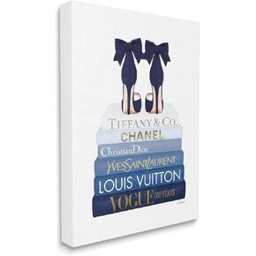 Stupell Industries Navy Blue Bow Heels Chic Glam Bookstack, Designed by Amanda Greenwood Canvas Wall Art, 16 x 20