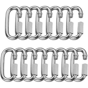 15 Pack Quick Links 1/4 inch, Stainless Steel Oval Locking Carabiner 620lb Capacity, Heavy Duty M6 Threaded Chain Links for Camping, Hiking, Swing, Fishing and Gym