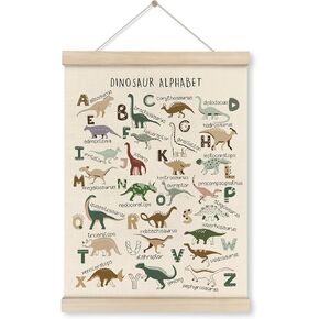 HRQKO Dinosaur Alphabet Poster Hanger Frame Set of 2, Dinosaur Wall Decor, Nursery Wall Decor, ABC Poster Wall Art with Wooden Frames, Alphabet Banner Wall Hanging Decor for Boys Room,12x16 Inch