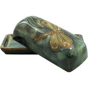 Collectible Butter Dish - Mexican Pottery - Blue with Dragonfly Design