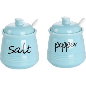 ONTUBE Ceramic Salt and Pepper Bowls with Lid and Spoon 12oz (Black)