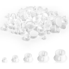 AIEX 120pcs (1/4"，5/16", 3/8", 5/8", 3/4") White Cabinet Hole Plugs Screw Cover Plastic Hole Plugs Screw Hole Plugs Furniture Hole Plug for Locking Hole Tube Furniture