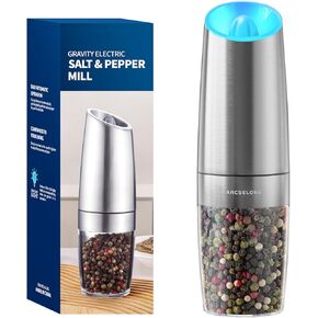 Gravity Electric Salt and Pepper Mill, Battery Operated, Adjustable Coarseness, Large Capacity Salt and Pepper Grinder With LED Light