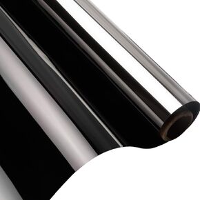 One-way privacy window film, daytime window film, sun protection and UV protection non-adhesive privacy film, reflective window film for home and office（Black Silver）