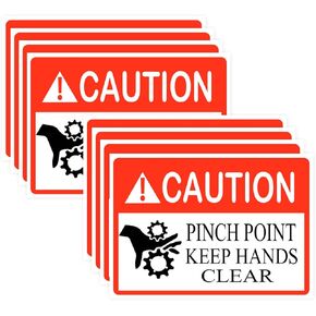 Caution Pinch Point Safety Labels Stickers, 3.5 ×5 Inch Adhesive Keep Hands Clear Labels Caution Danger Stickers for Machinery.(8 Pcs)