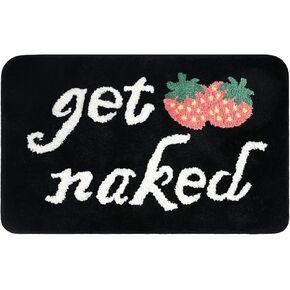 Get Naked Bathroom Rugs, Funny Cute Bath Decor Strawberry Rug, 20"x32" Hot Pink Bathtub Mats, Water Absorbent Non Slip Mat for Shower, Soft Thick Microfiber