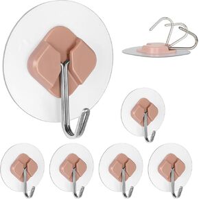 evron 304 Stainless Steel Wall Hooks, Self Adhesive Utility Hooks for Hanging Heavy Duty 30lbs (6Pcs Clear, Diamond)