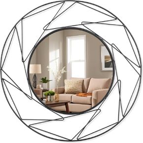 JJUUYOU Circle Wall Art Mirror 16 Inch Round Wall Mirror for Home Décor Decorative Black Circular Mirror Bathroom Wall Decor Metal Frame Mirror for Living Room Bedroom Dorm Decorative